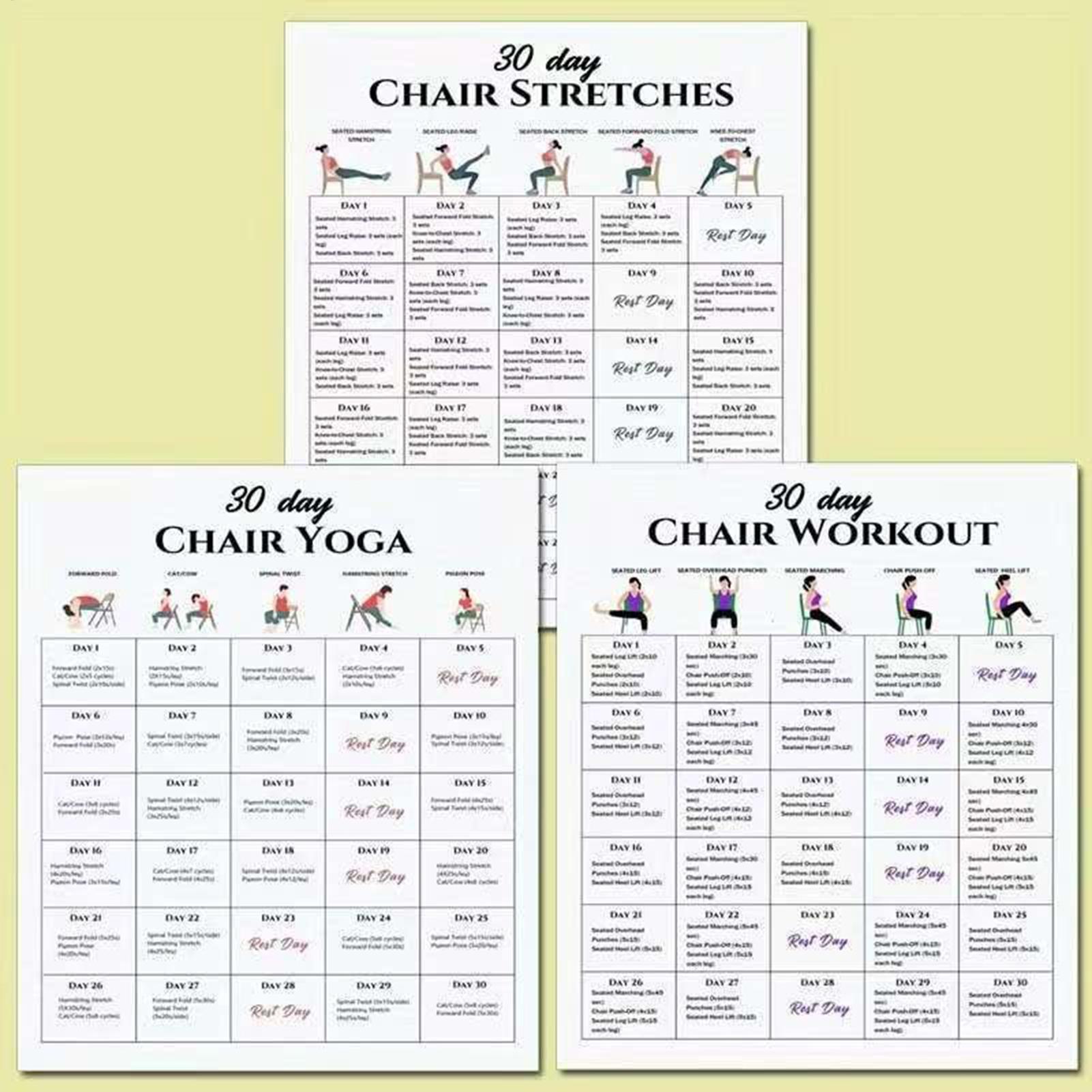Yoga Fitness Wallpaper - 6pcs Fitness Posters 30-Day Chair Exercises